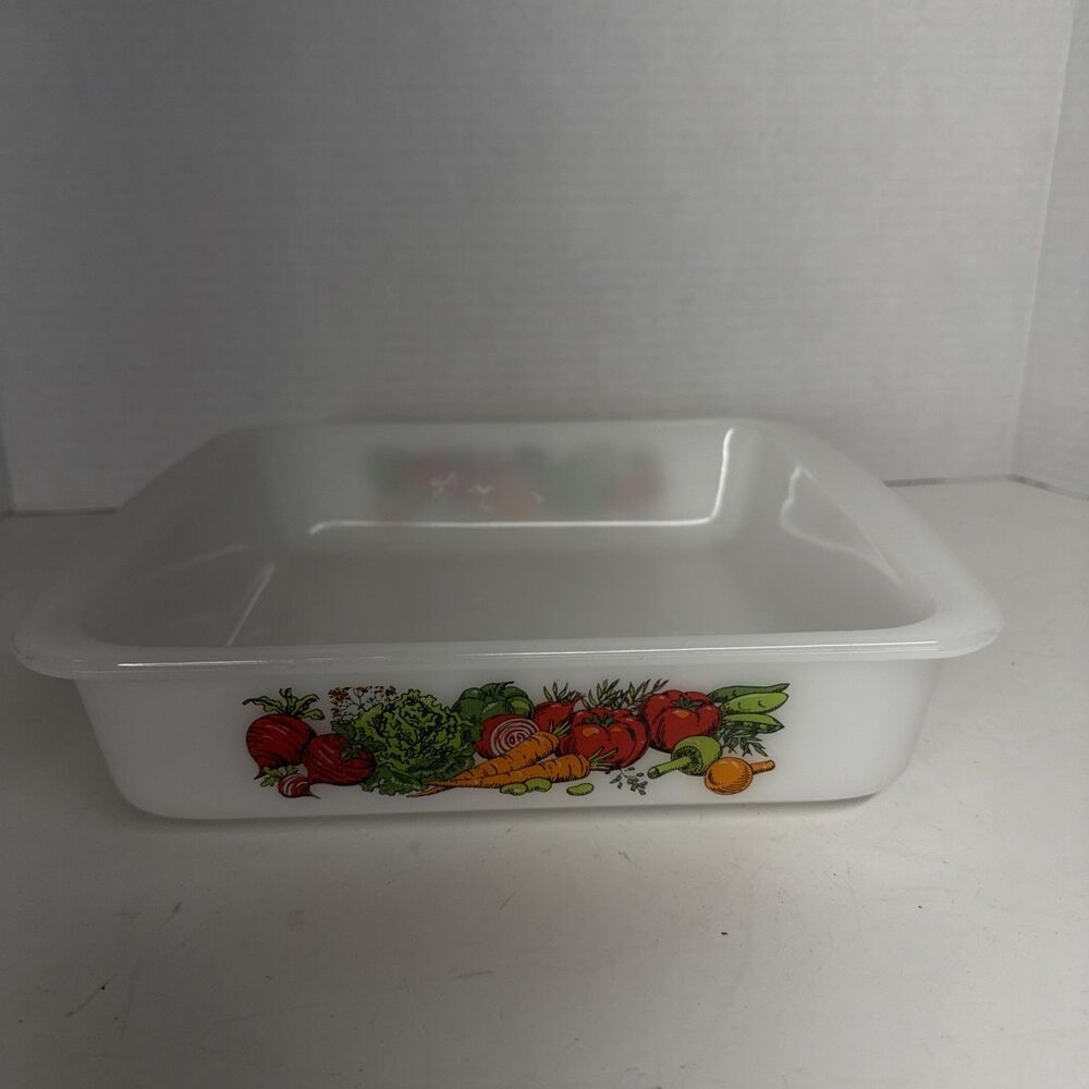 Vintage Glasbake White Milk Glass Loaf Pan Baking Dish 8 Inch Square Vegetables